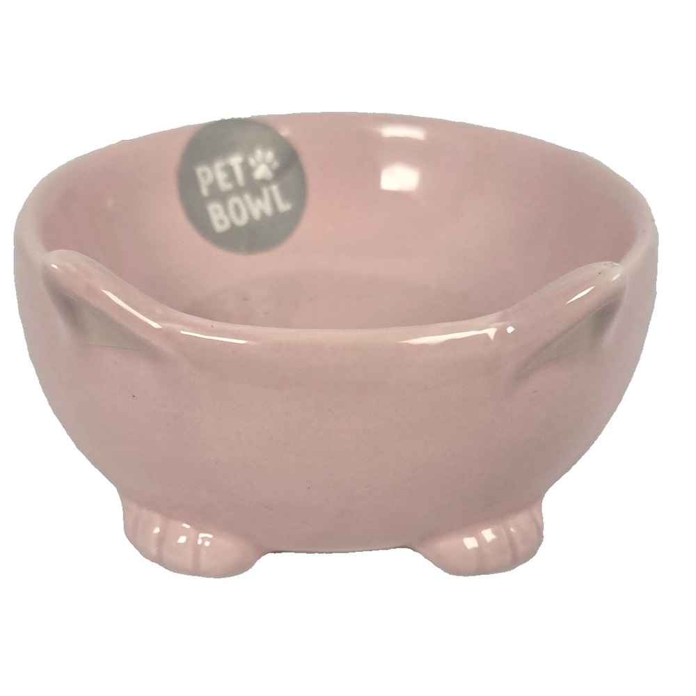 Teddy Paws Pet Bowl Cat Small Dog Pink Ceramic Kitty Ears Feet New PB305C